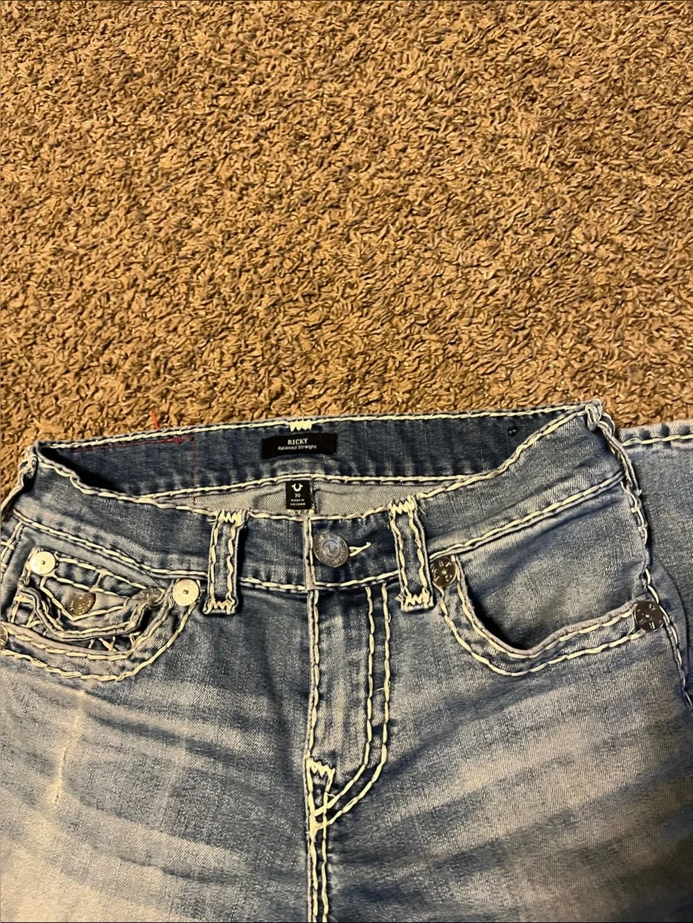 True Religion Light Wash Embroidered Pocket Jeans